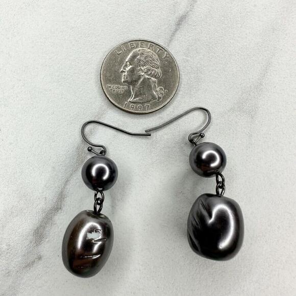 Metallic Faux Pearl Beaded Dangle Earrings Pierced Pair - Picture 12 of 12